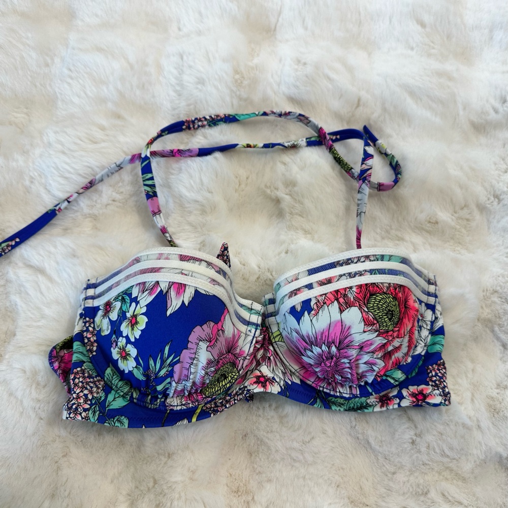 SHADE & SHORE WOMEN'S VACAY LIGHT LIFT BANDEAU BIKINI TOP BLUE 34B